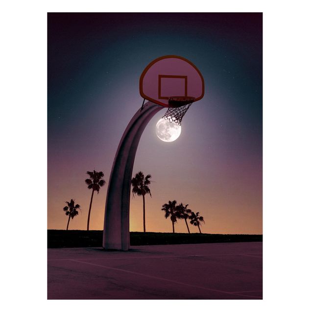Wandbilder Kunstdrucke Basketball mit Mond