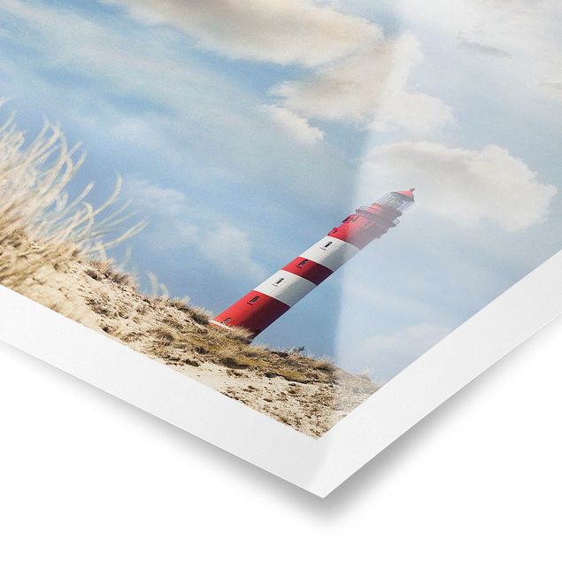 Poster Strand Leuchtturm in den Dünen