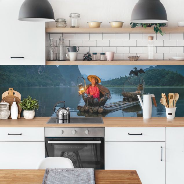 Küchenrückwand Folie selbstklebend Skyline Kormoranfischer am Abend