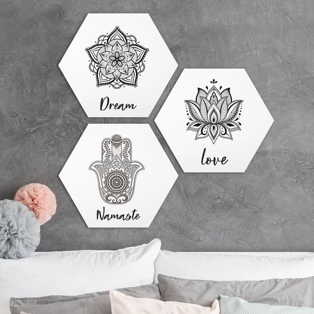 Wanddeko Küche Mandala Namaste Lotus Set Schwarz Weiß