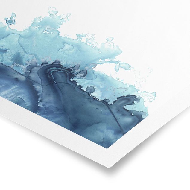 Wandbilder Modern Welle Aquarell Blau I