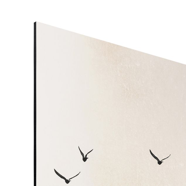 Wandbilder Modern Vogelschwarm vor aufgehender Sonne