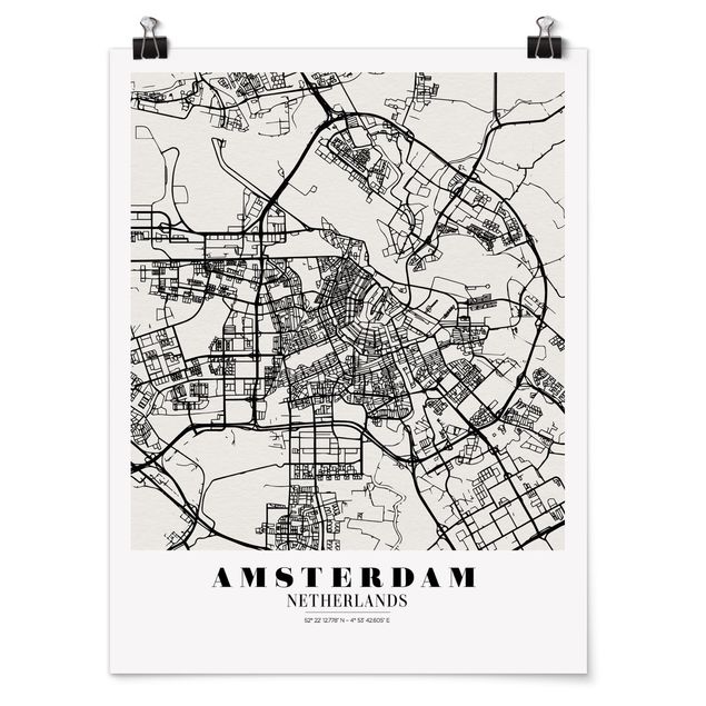 Poster mit Sprüchen Stadtplan Amsterdam - Klassik