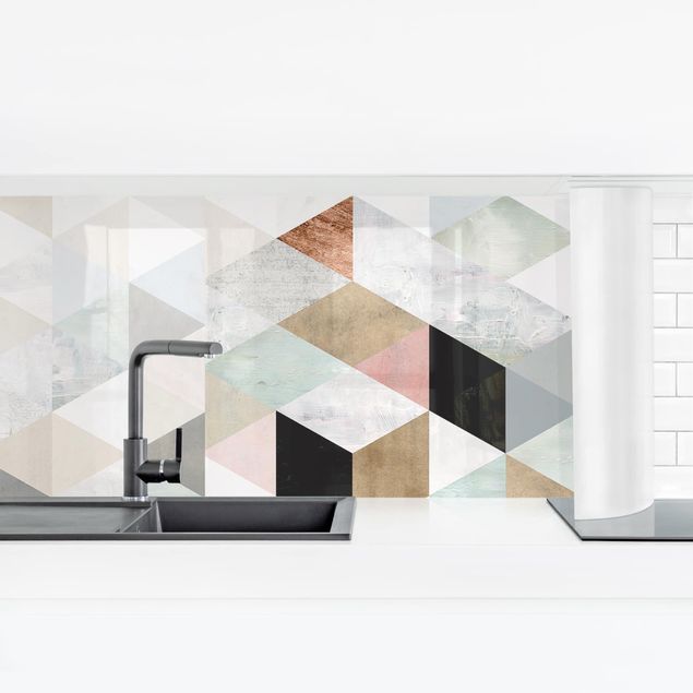 Küchenrückwand Folie Aquarell-Mosaik mit Dreiecken I