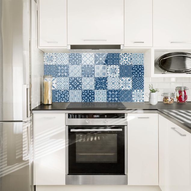 Glasrückwand Küche Muster Fliesen Mustermix Blau Weiß
