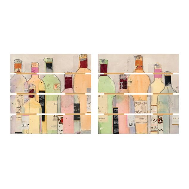 Holzbild 2-teilig - Weinflaschen in Wasserfarbe Set I - Quadrate 1:1