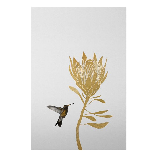 Wandbilder Floral Kolibri und tropische goldene Blüte