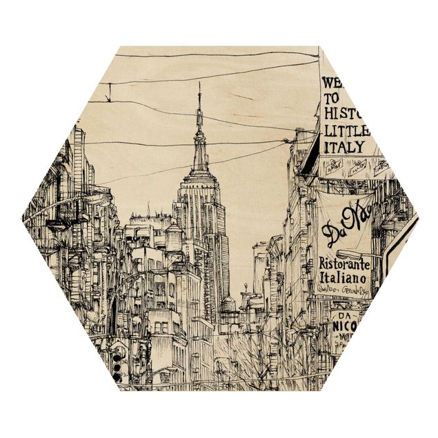 Hexagon Bild Holz - Stadtstudie - Little Italy