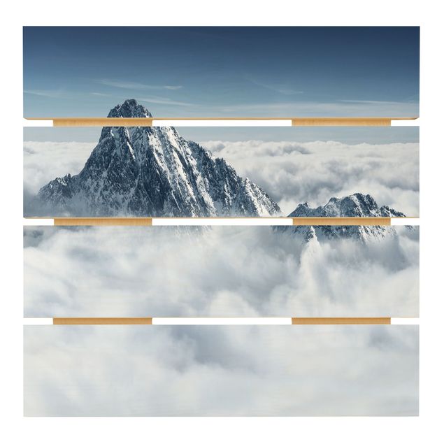 Wandbild Holz Die Alpen über den Wolken