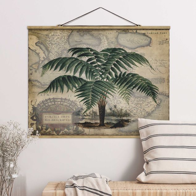 Wanddeko Küche Vintage Collage - Palme und Weltkarte
