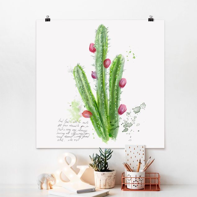 Poster mit Blumen Kaktus mit Bibelvers II