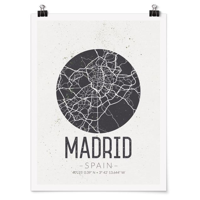 Poster mit Spruch Stadtplan Madrid - Retro