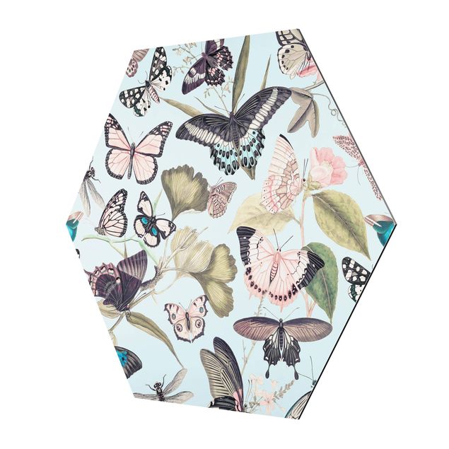 Wandbilder Bunt Vintage Collage - Schmetterlinge und Libellen