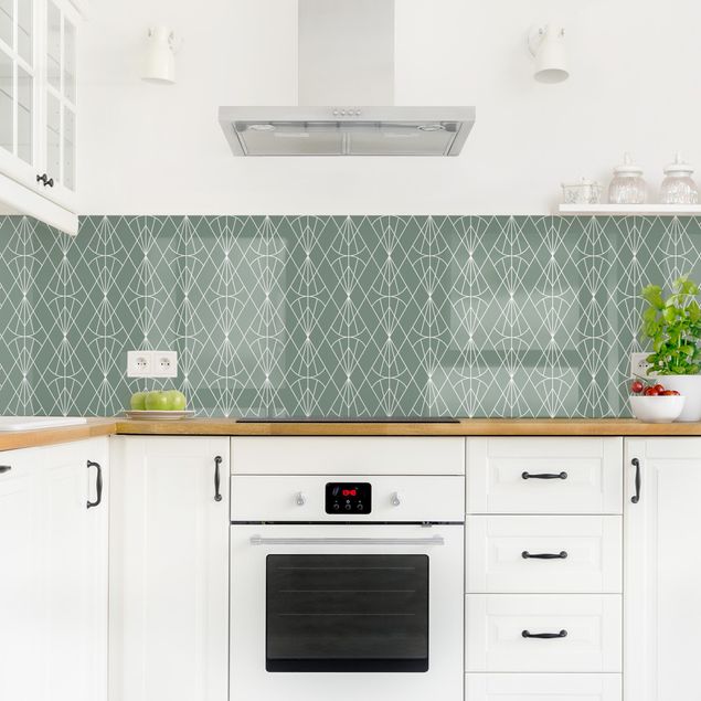Küchenrückwand Folie selbstklebend Art Deco Diamant Muster vor Grün XXL