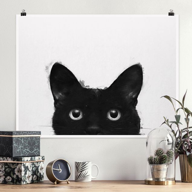 Küche Dekoration Illustration Schwarze Katze auf Weiß Malerei