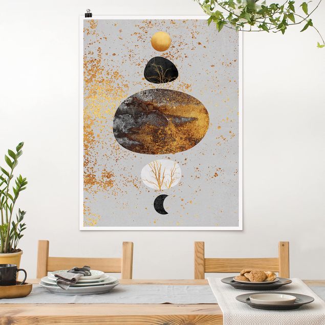 Küche Dekoration Sonne und Mond in Goldglanz