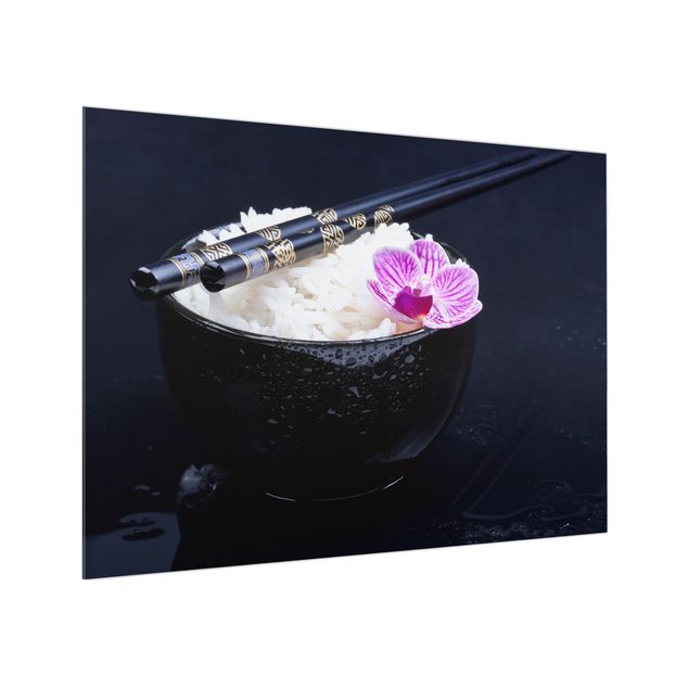 Spritzschutz Küche Glas Reisschale mit Orchidee
