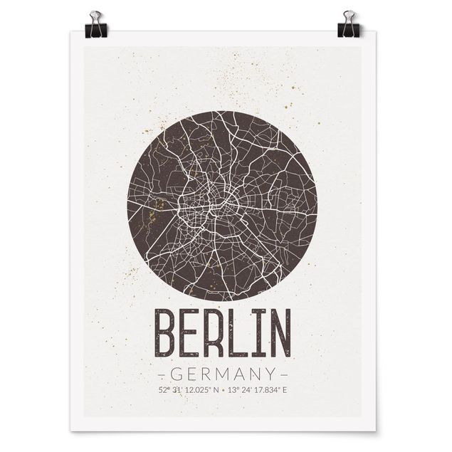schwarz-weiß Poster Stadtplan Berlin - Retro
