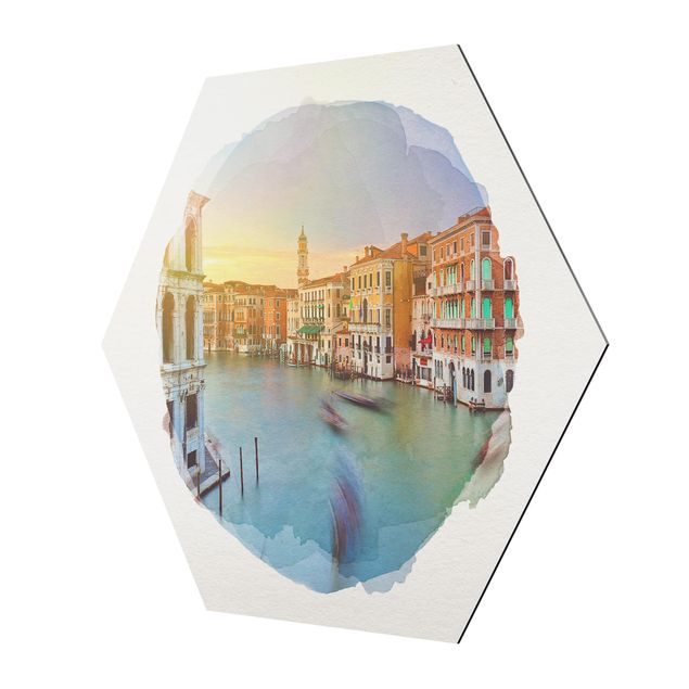 Wandbilder Wasserfarben - Canale Grande Blick von der Rialtobrücke Venedig