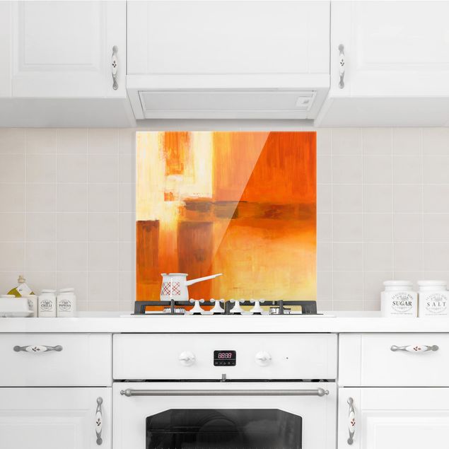 Küchenspiegel Glas Komposition in Orange und Braun 01