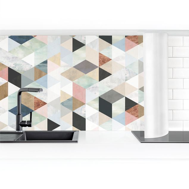 Küchenrückwand Folie selbstklebend Aquarell-Mosaik mit Dreiecken III