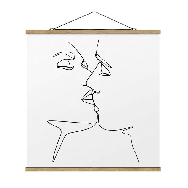 Wandbilder Kunstdrucke Line Art Kuss Gesichter Schwarz Weiß