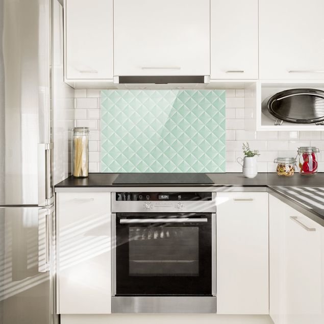 Glasrückwand Küche Muster Geometrisches 3D Rauten Muster in Mint