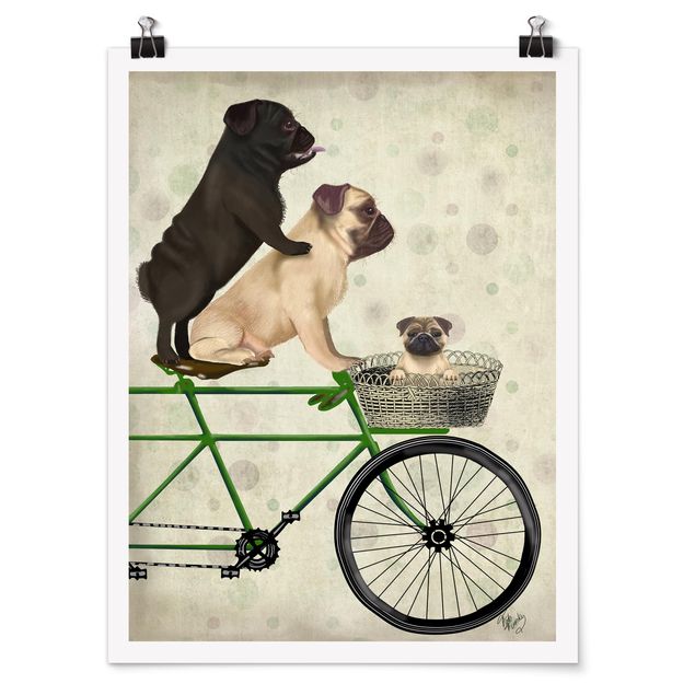 Poster Vintage Radtour - Möpse auf Fahrrad