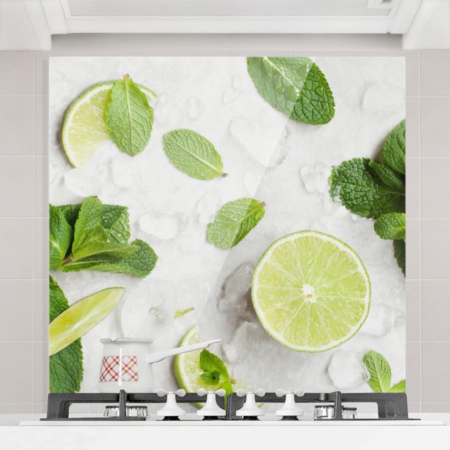 Küche Dekoration Limetten Minze auf Eiswürfel