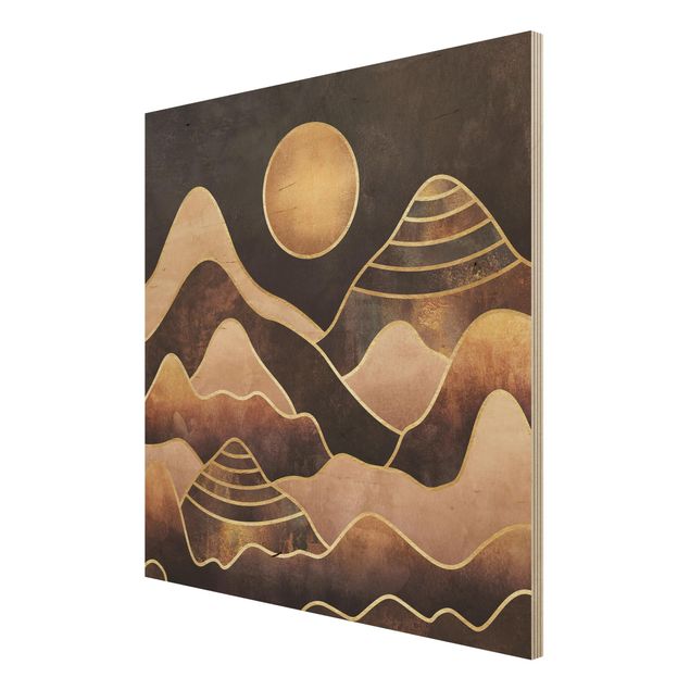 Holzbilder Landschaften Goldene Sonne abstrakte Berge