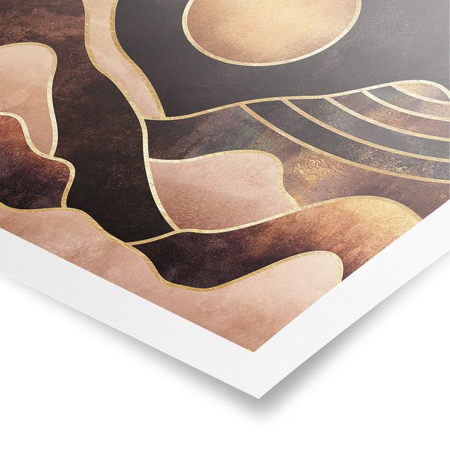 abstrakte Kunst Poster Goldene Sonne abstrakte Berge