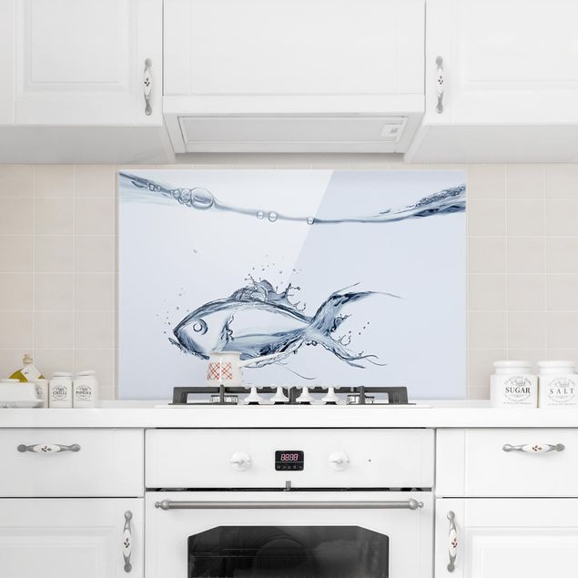 Spritzschutz Küche Glas Liquid Silver Fish