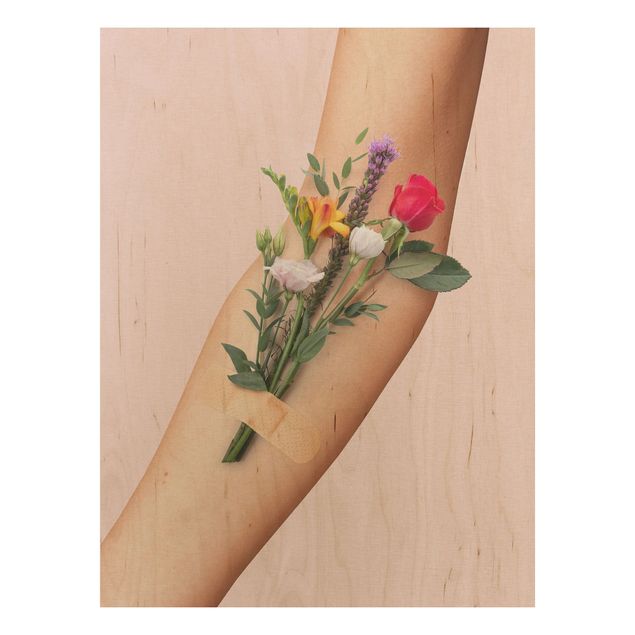 Holzbild Blumen Arm mit Blumen