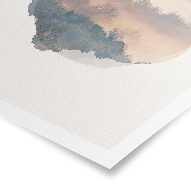 Wandbilder Natur Wasserfarben - Nebel bei Sonnenuntergang