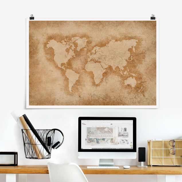 Wanddeko Küche Antike Weltkarte