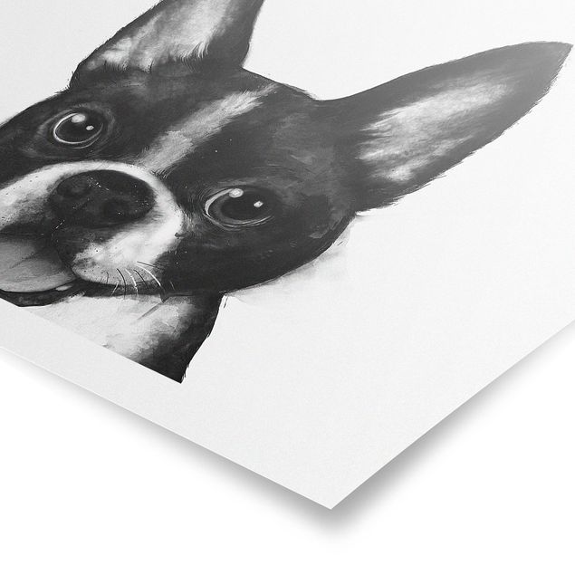 Poster Tiere Illustration Hund Boston Schwarz Weiß Malerei