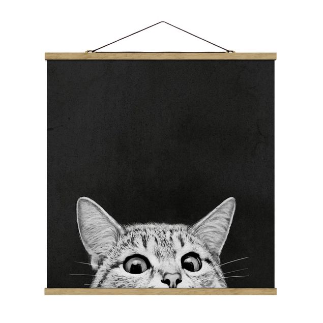 Wandbilder Kunstdrucke Illustration Katze Schwarz Weiß Zeichnung