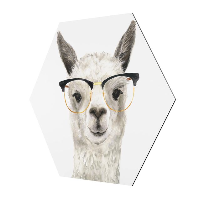 Hexagon Bilder Hippes Lama mit Brille I