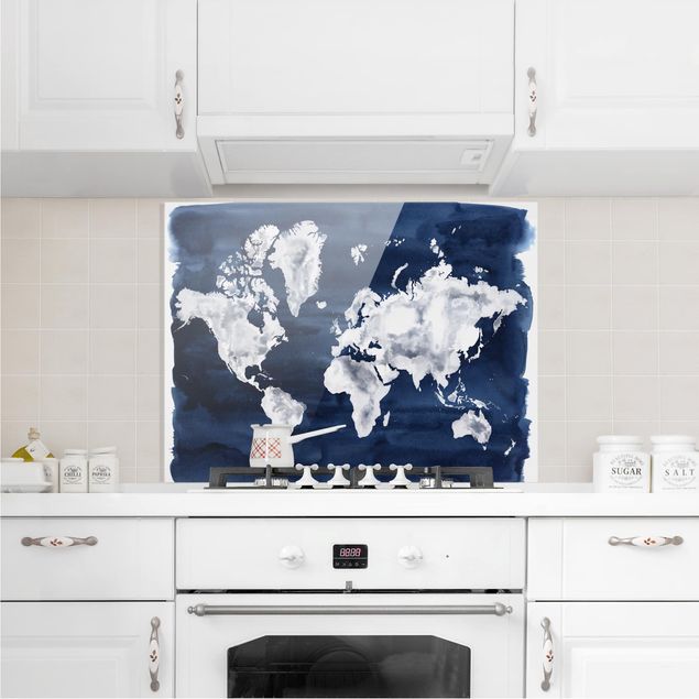 Küchenspiegel Glas Wasser-Weltkarte dunkel