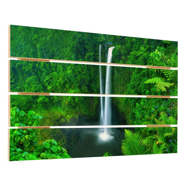 Holzbild - Paradiesischer Wasserfall - Querformat 2:3