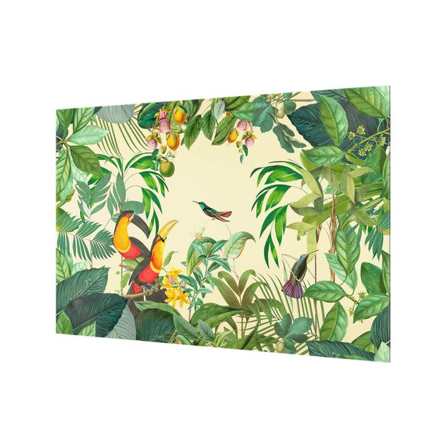 Spritzschutz Glas - Vintage Collage - Vögel im Dschungel - Querformat 2:3