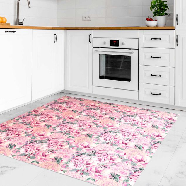 Wanddeko Küche Rosa Blütentraum Pastell Rosen in Aquarell