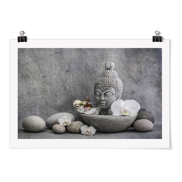 Wandbilder Kunstdrucke Zen Buddha, Orchideen und Steine