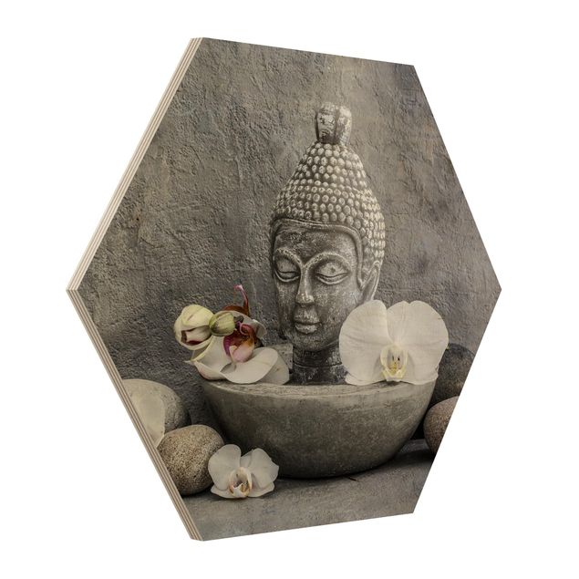 Wandbilder Spirituell Zen Buddha, Orchideen und Steine