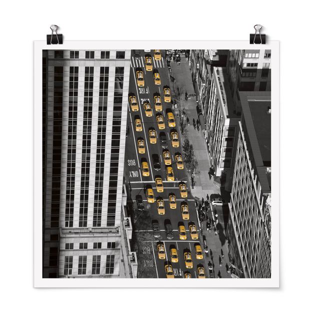 Poster schwarz-weiß Taxiverkehr in Manhattan