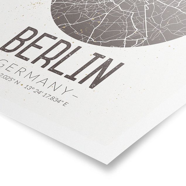 Poster Skyline Stadtplan Berlin - Retro