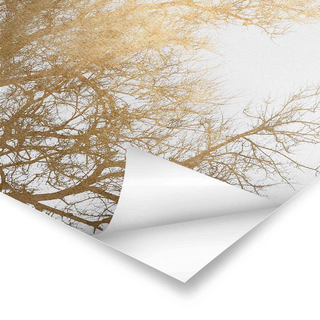 Kubistika Bilder Vogelschwarm vor goldenem Baum