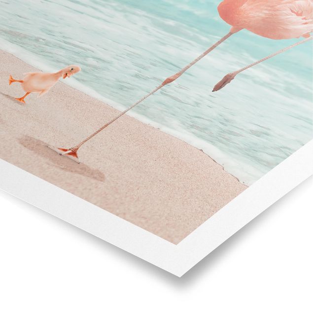 Blumen Poster Strand mit Flamingo