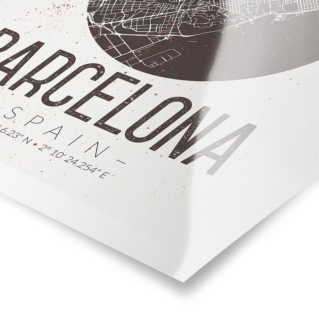 Wandbilder Schwarz-Weiß Stadtplan Barcelona - Retro