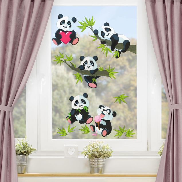Fensterbilder Blumen Pandabären Set Herz